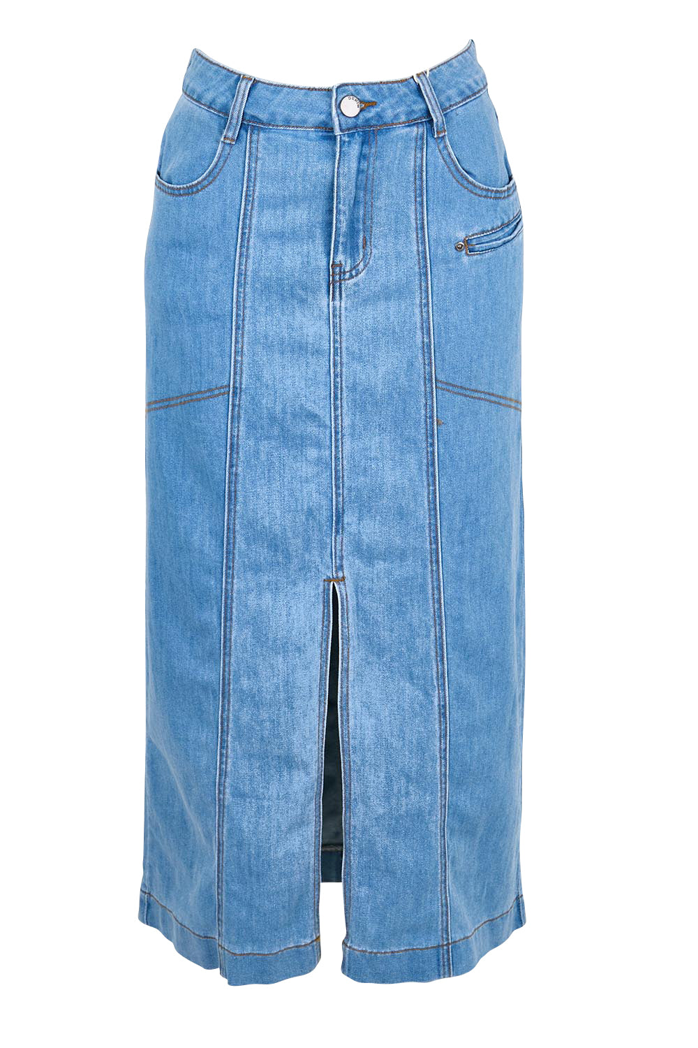 Isla Panelled Denim Midi Skirt - Denim