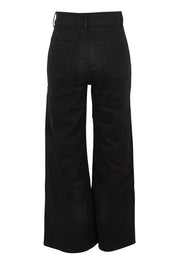 Product shot of the Candice Wide Leg Jean in colour Black (Blue), from the back