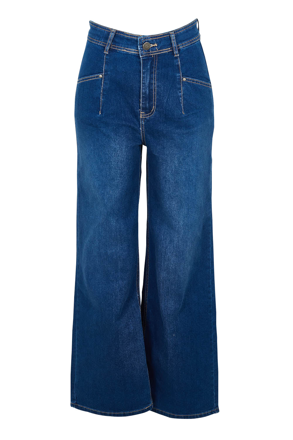 Product shot of the Candice Wide Leg Jean in colour Darkblue (Blue), from the front