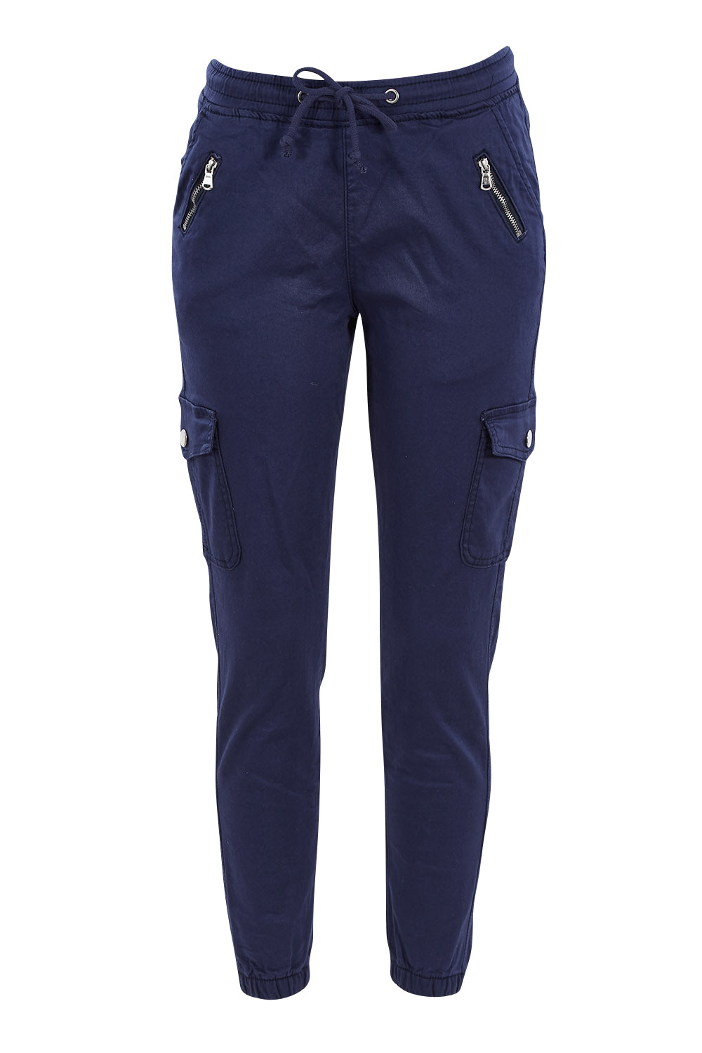 Product shot of the Harlow Cargo Jogger in colour Navy (Blue), from the front