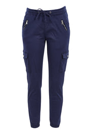 Product shot of the Harlow Cargo Jogger in colour Navy (Blue), from the front