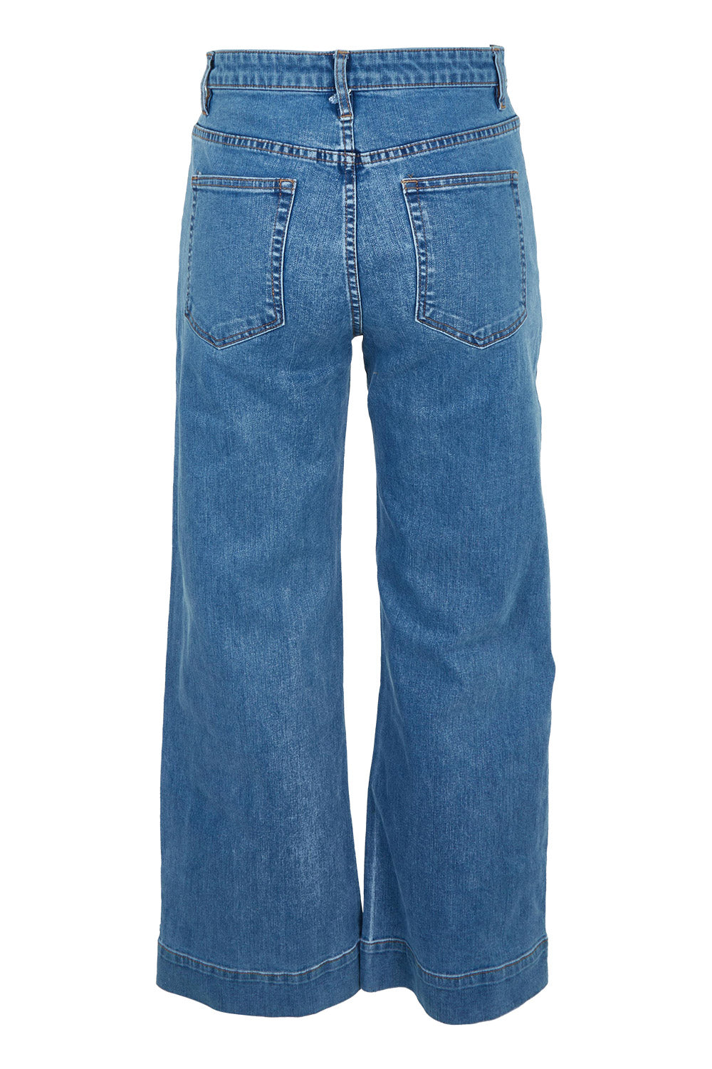 Product shot of the Charlotte High Waisted Front Pocket Wide Leg Jean in colour Middenim (Blue), from the back
