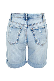 Product shot of the Cindy Highin colourWaisted Distressed Shorts - Lightdenim (Blue), from the back