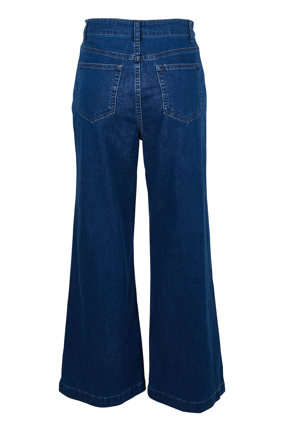 Product shot of the Hayley Highin colourWaisted Wide Leg Jean - Darkdenim (Blue), from the back
