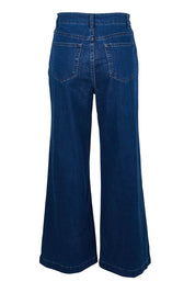 Product shot of the Hayley Highin colourWaisted Wide Leg Jean - Darkdenim (Blue), from the back