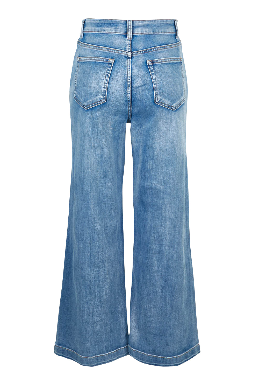Product shot of the Hayley Highin colourWaisted Wide Leg Jean - Lightdenim (Blue), from the back