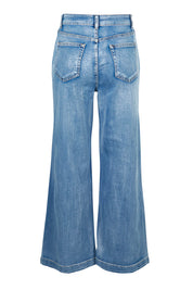 Product shot of the Hayley Highin colourWaisted Wide Leg Jean - Lightdenim (Blue), from the back