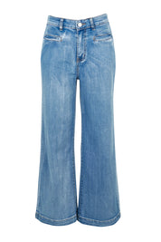 Product shot of the Hayley Highin colourWaisted Wide Leg Jean - Lightdenim (Blue), from the front
