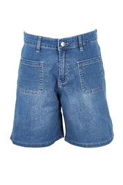 Product shot of the Kate Highin colourWaisted Shorts - Lightdenim (Blue), from the front