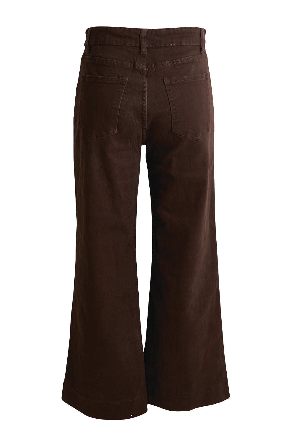 Product shot of the Katie High-waisted Front Pocket Wide Leg Jean - Chocolate in colour Chocolate, from the back