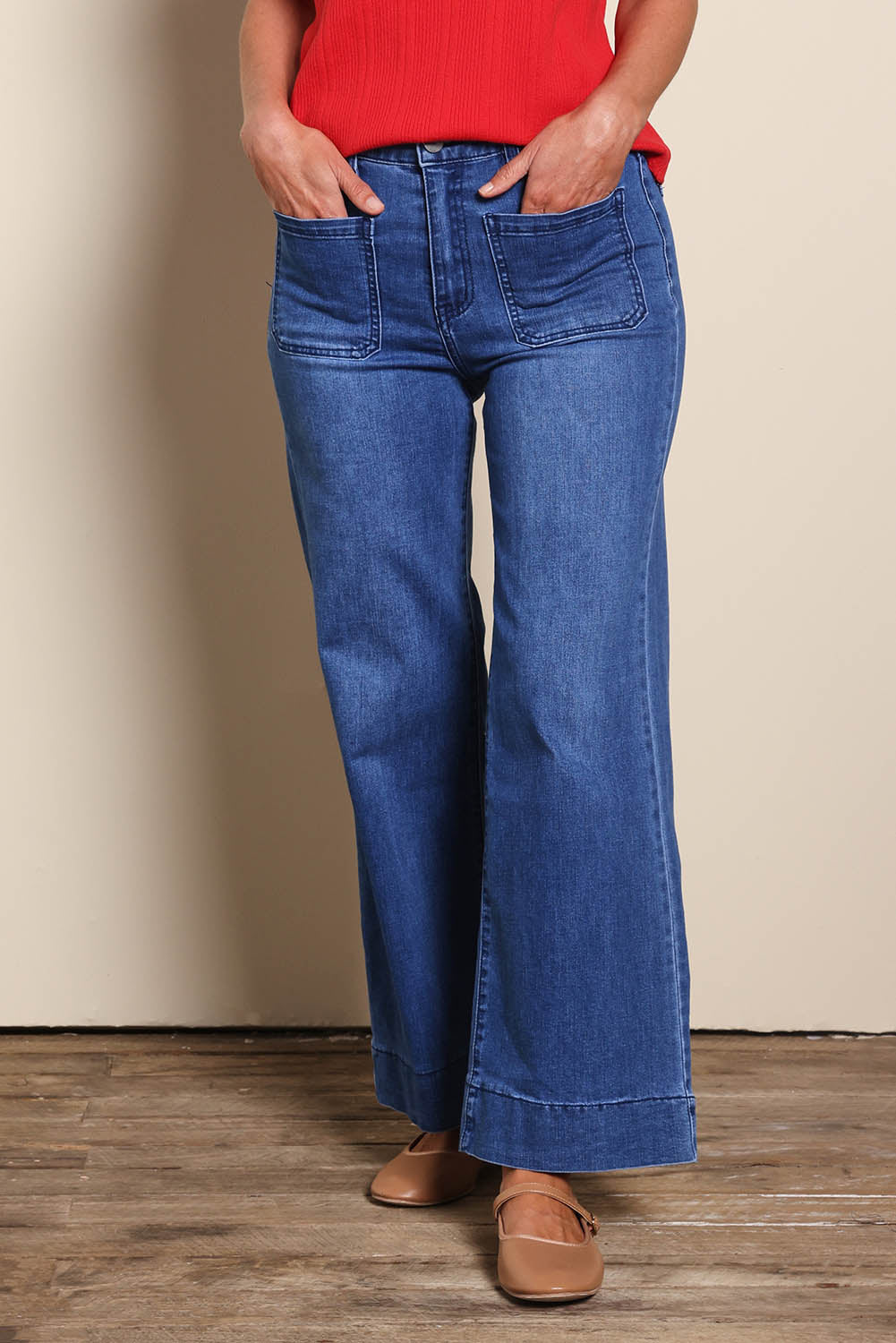 Katie High-Waisted Front Pocket Wide Leg Jean - Darkdenim