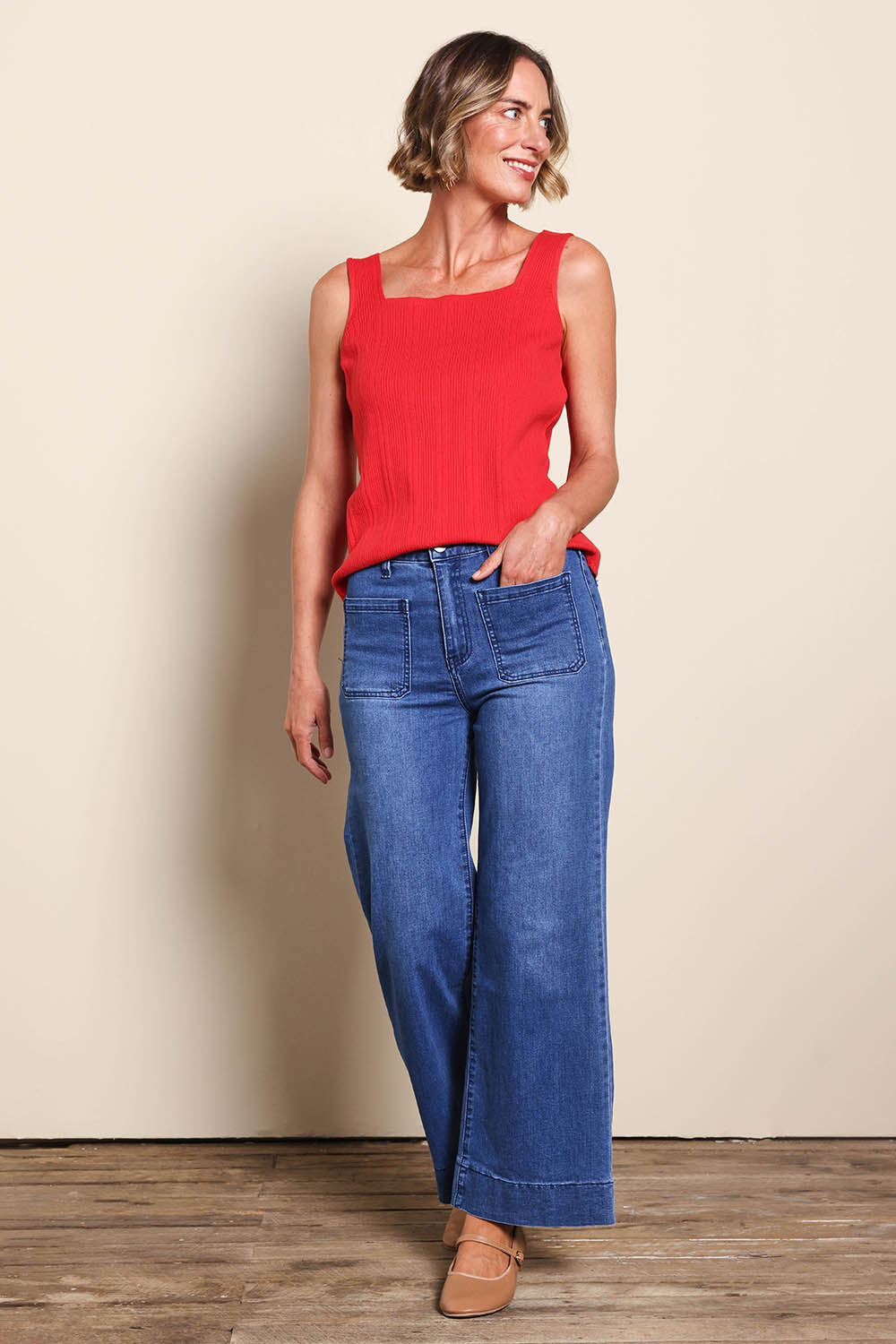 Katie High-Waisted Front Pocket Wide Leg Jean - Darkdenim