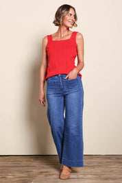 Katie High-Waisted Front Pocket Wide Leg Jean - Darkdenim