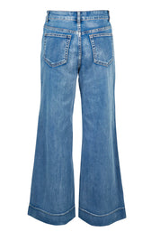Product shot of the Katie Highin colourWaisted Front Pocket Wide Leg Jean - Lightdenim (Blue), from the back