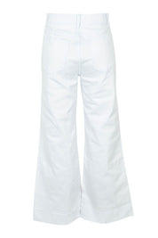 Product shot of the Katie Highin colourWaisted Front Pocket Wide Leg Jean - White (White), from the back