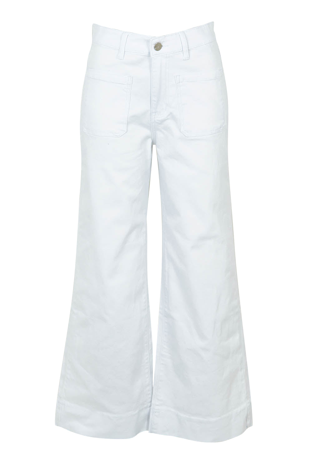 Product shot of the Katie Highin colourWaisted Front Pocket Wide Leg Jean - White (White), from the front
