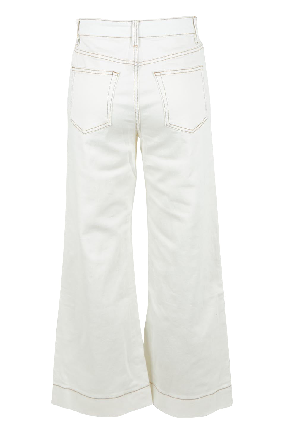 Product shot of the Katie Highin colourWaisted Front Pocket Wide Leg Jean - Whitstitch (White), from the back