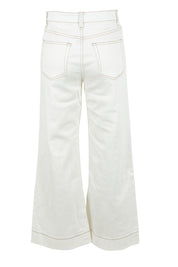 Product shot of the Katie Highin colourWaisted Front Pocket Wide Leg Jean - Whitstitch (White), from the back