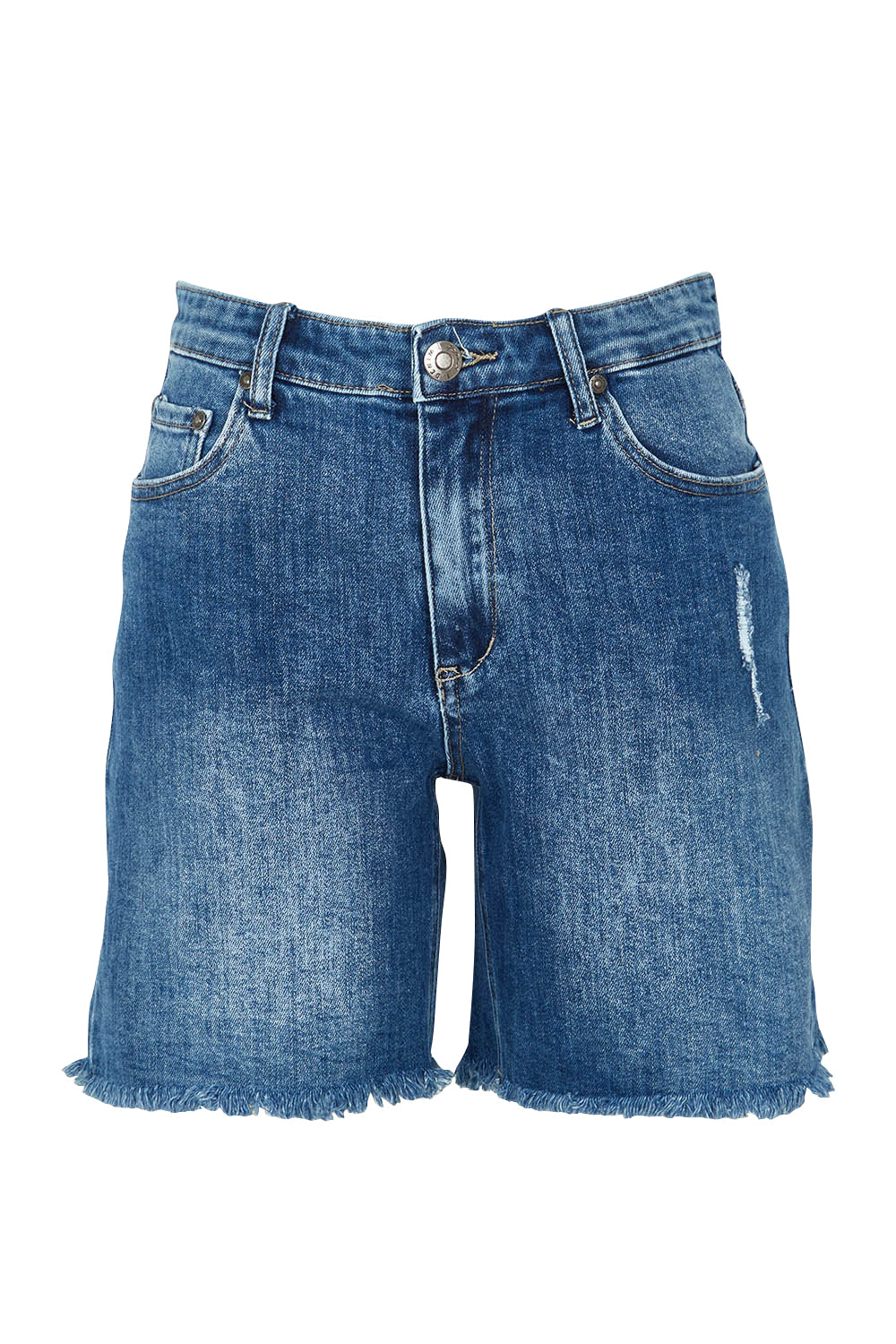 Product shot of the Kerrie Frayed Hem Shorts in colour Dkdenim (Blue), from the front