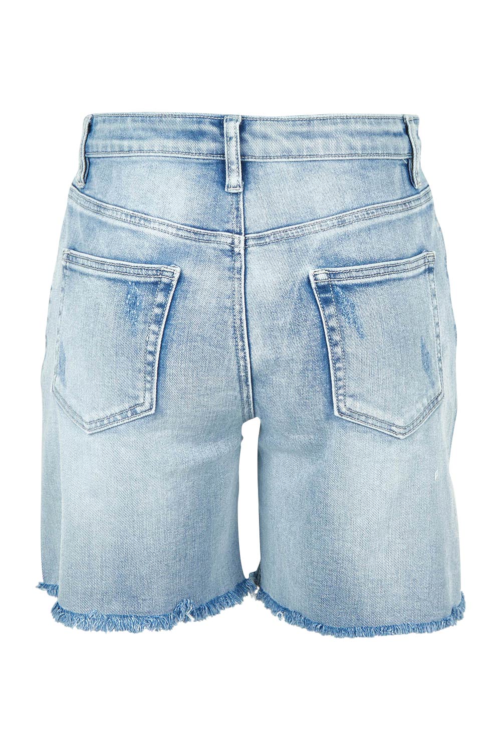 Product shot of the Kerrie Frayed Hem Shorts in colour Lightdenim (Blue), from the back