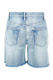 Product shot of the Kerrie Frayed Hem Shorts in colour Lightdenim (Blue), from the back