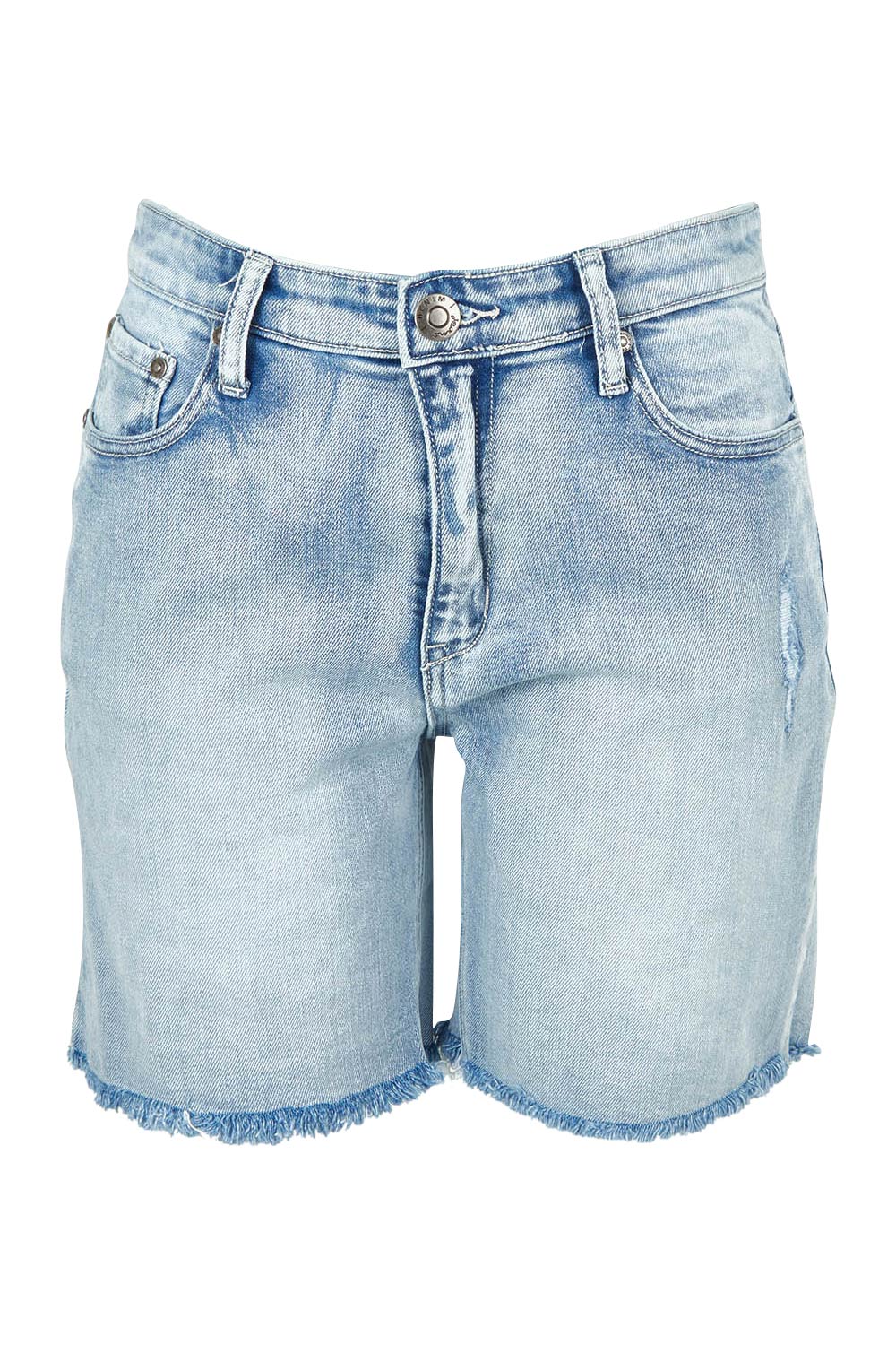 Product shot of the Kerrie Frayed Hem Shorts in colour Lightdenim (Blue), from the front