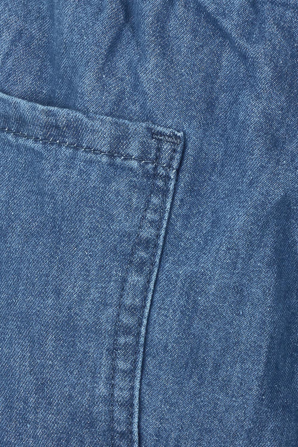 Product shot of the Maya Wide Leg Drawstring Jean in colour Middenim (Blue), detail