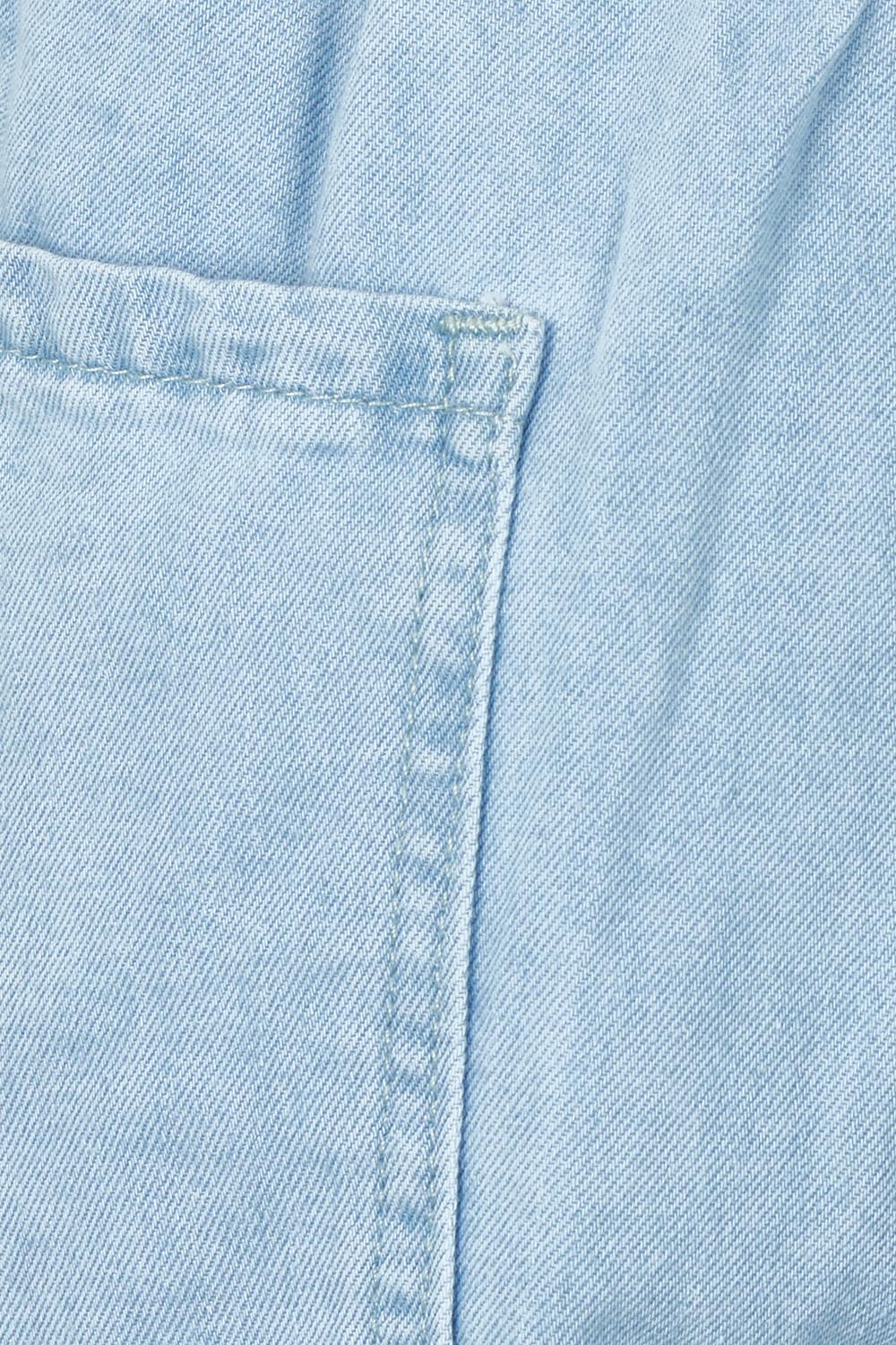 Product shot of the Maya Wide Leg Drawstring Jean in colour Paledenim (Blue), detail