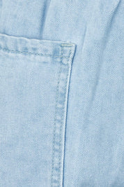 Product shot of the Maya Wide Leg Drawstring Jean in colour Paledenim (Blue), detail