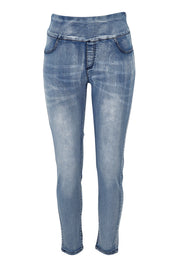 Product shot of the Paige Pull On Jean in colour Lightblue (Blue), from the front