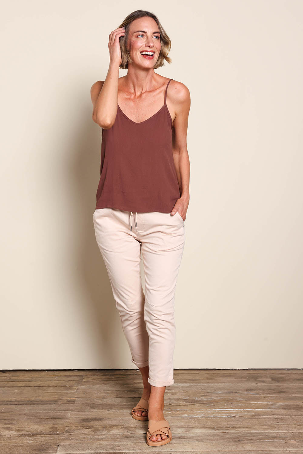 Robin Drawstring Pull On Pant - Beige