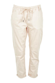 Product shot of the Robin Drawstring Pull On Pant in colour Beige, from the front