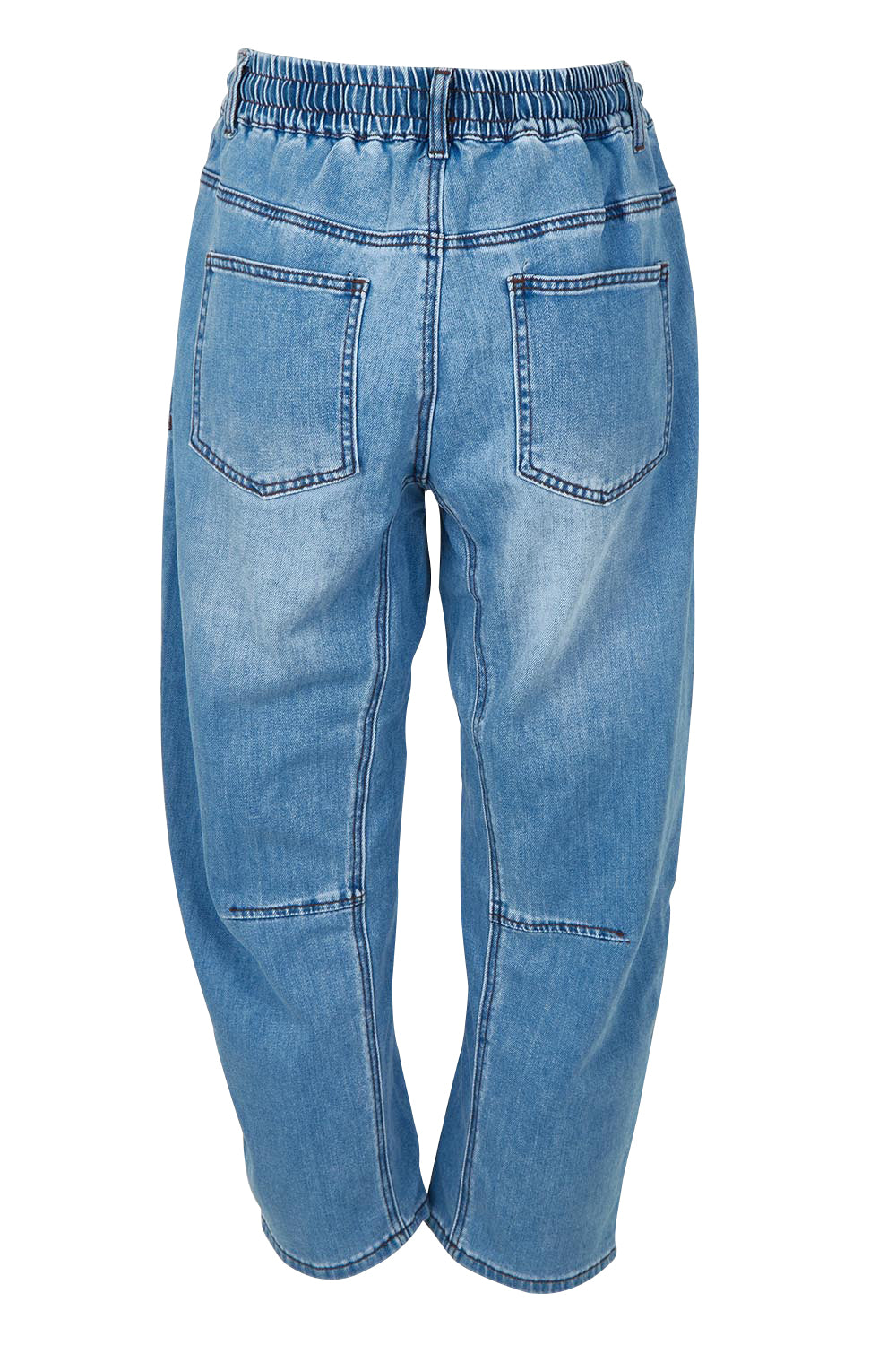 Product shot of the Rubi Pocket Barrel Jean in colour Lightdenim (Blue), from the back
