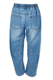 Product shot of the Rubi Pocket Barrel Jean in colour Lightdenim (Blue), from the back