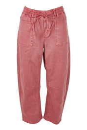 Product shot of the Rubi Pocket Barrel Jean in colour Red (Red), from the front