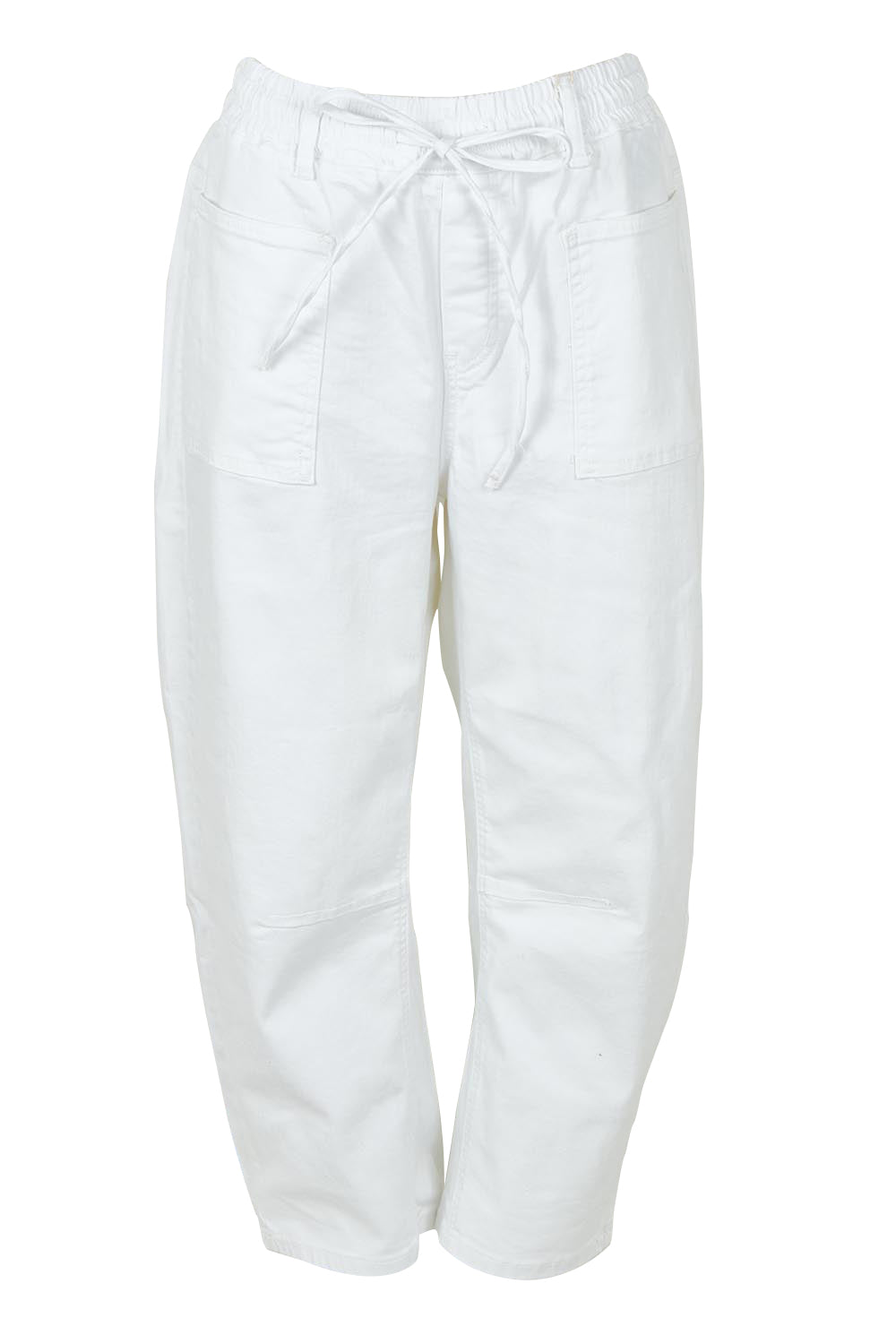 Product shot of the Rubi Pocket Barrel Jean in colour White (White), from the front