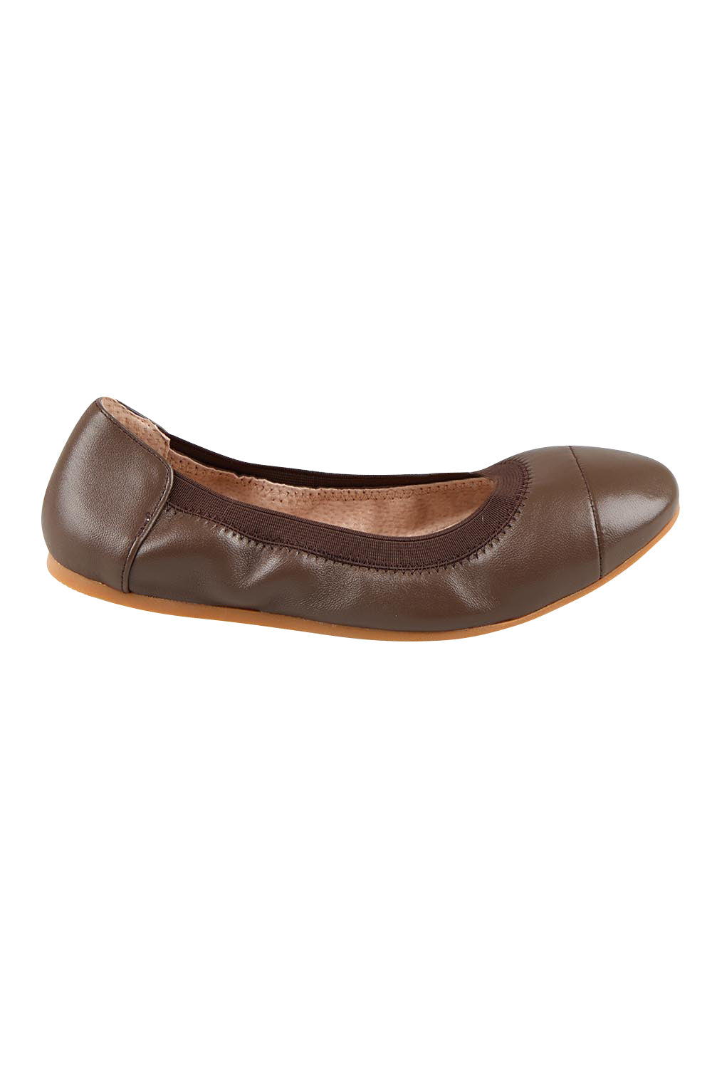 Product shot of the Ava Leather Flat - Chocolate in colour Chocolate, from the front