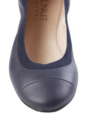 Product shot of the Ava Leather Flat in colour Navy (Blue), detail