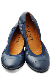Product shot of the Ava Leather Flat in colour Navy (Blue), detail