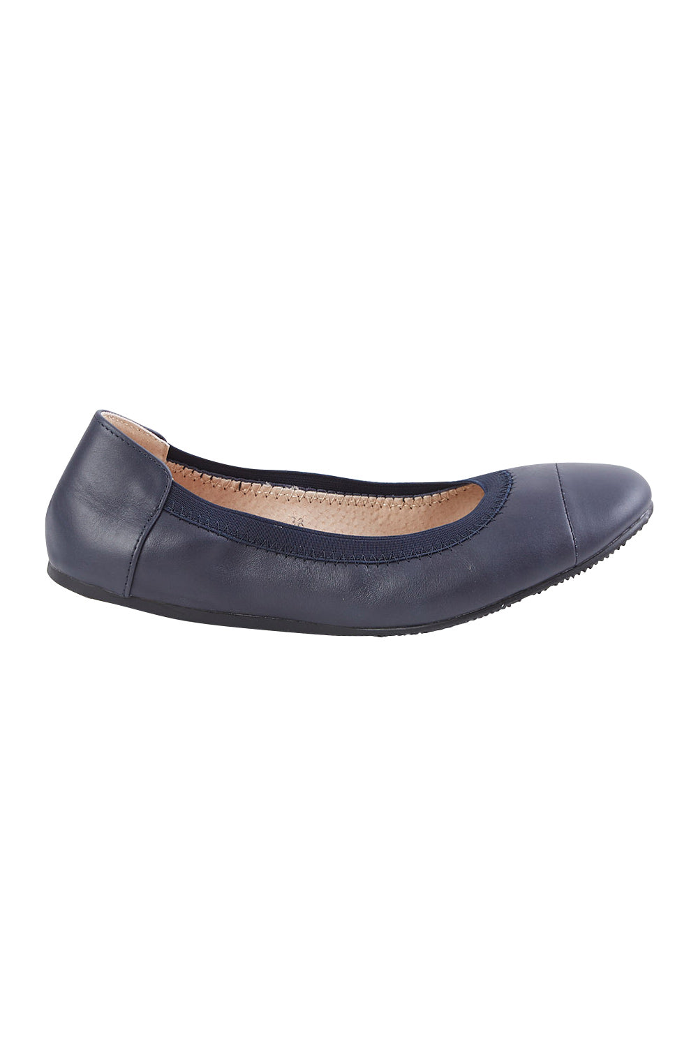 Product shot of the Ava Leather Flat in colour Navy (Blue), from the front