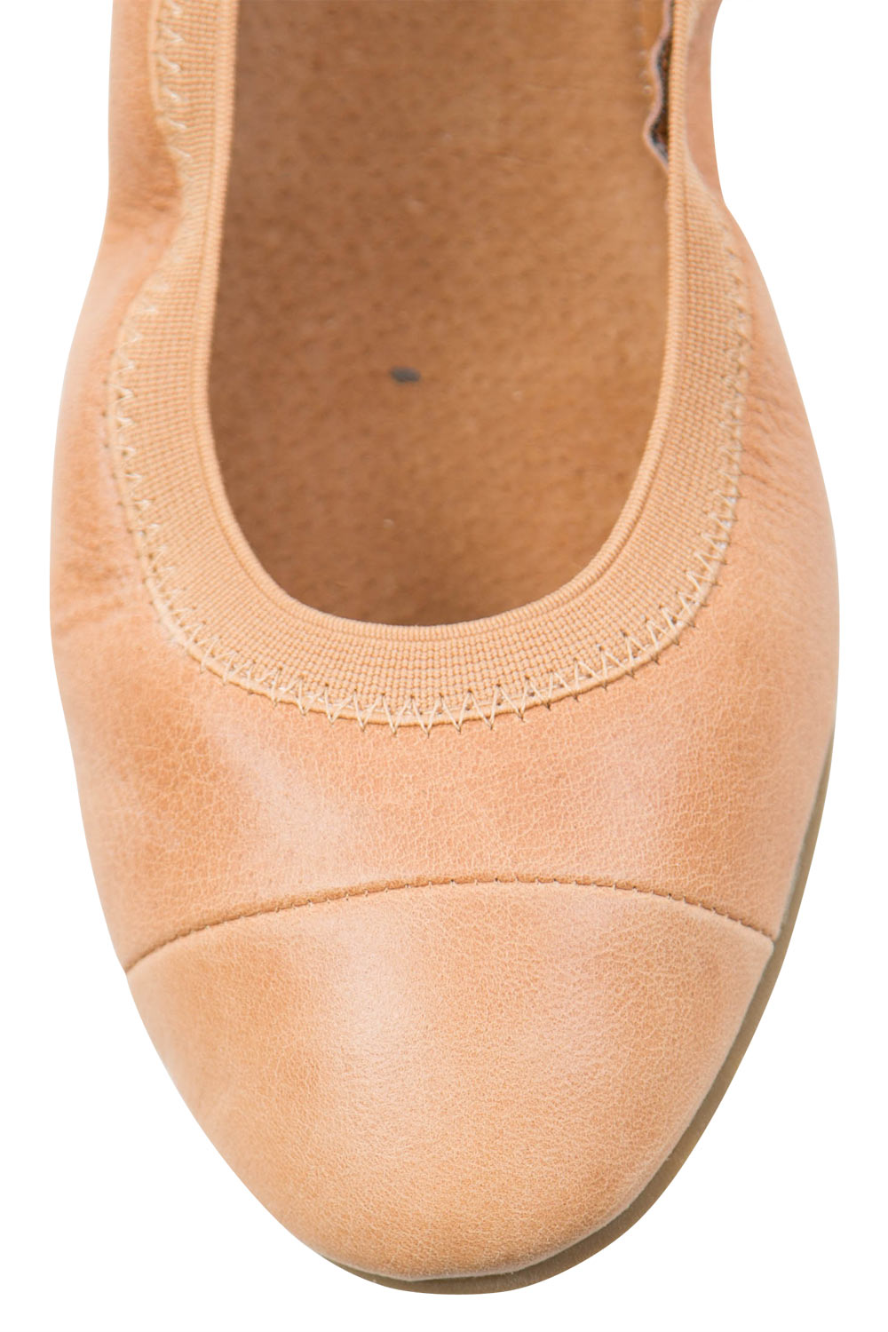 Product shot of the Ava Leather Flat in colour Tan, detail