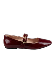 Product shot of the Bianca Leather Ballet Flat in colour Redpatent (Red), from the front