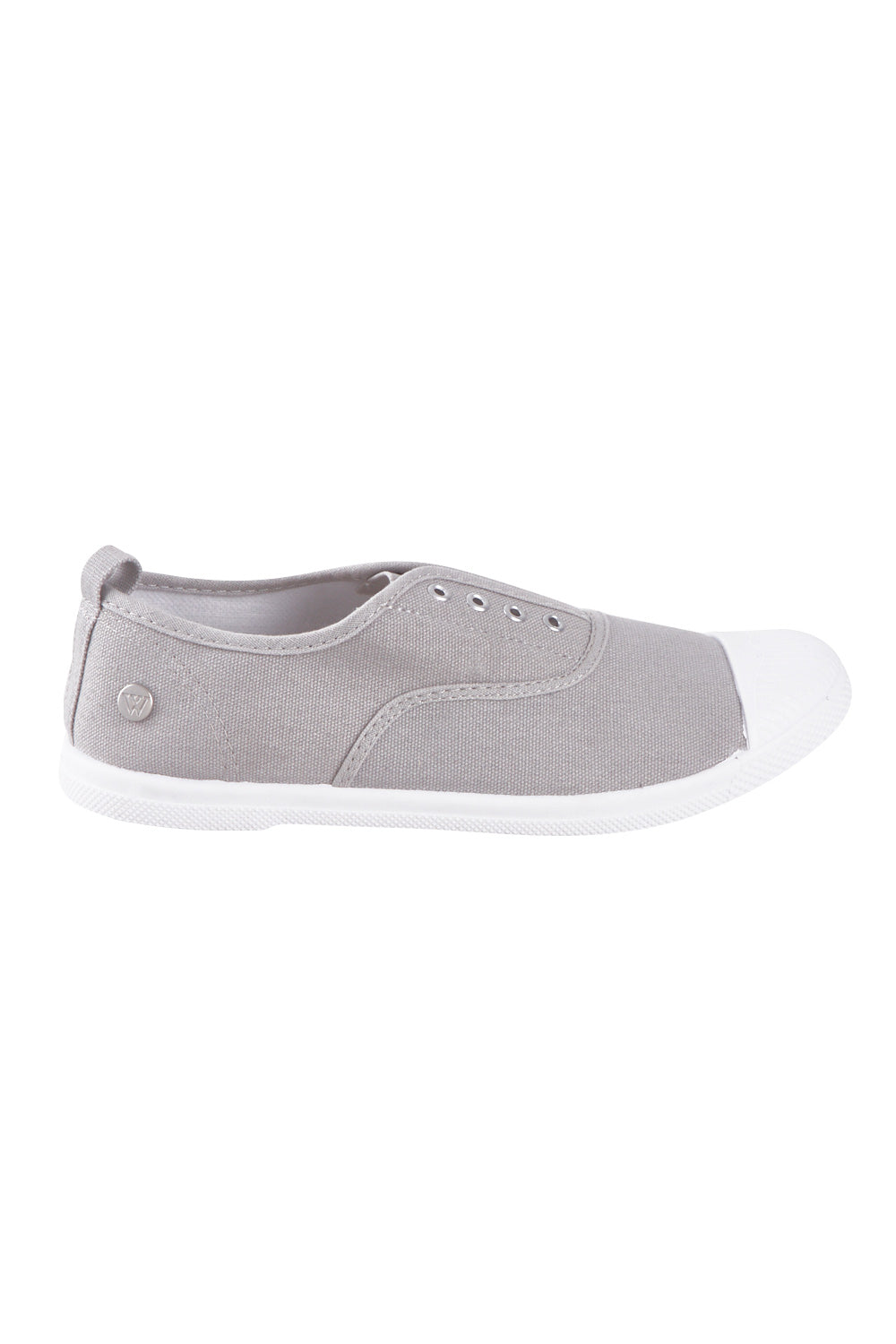 Product shot of the Euro Elastic Plimsole in colour Grey (Grey), from the front