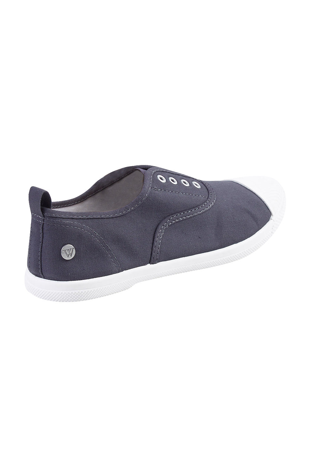 Product shot of the Euro Elastic Plimsole in colour Midnight (Blue), from the back