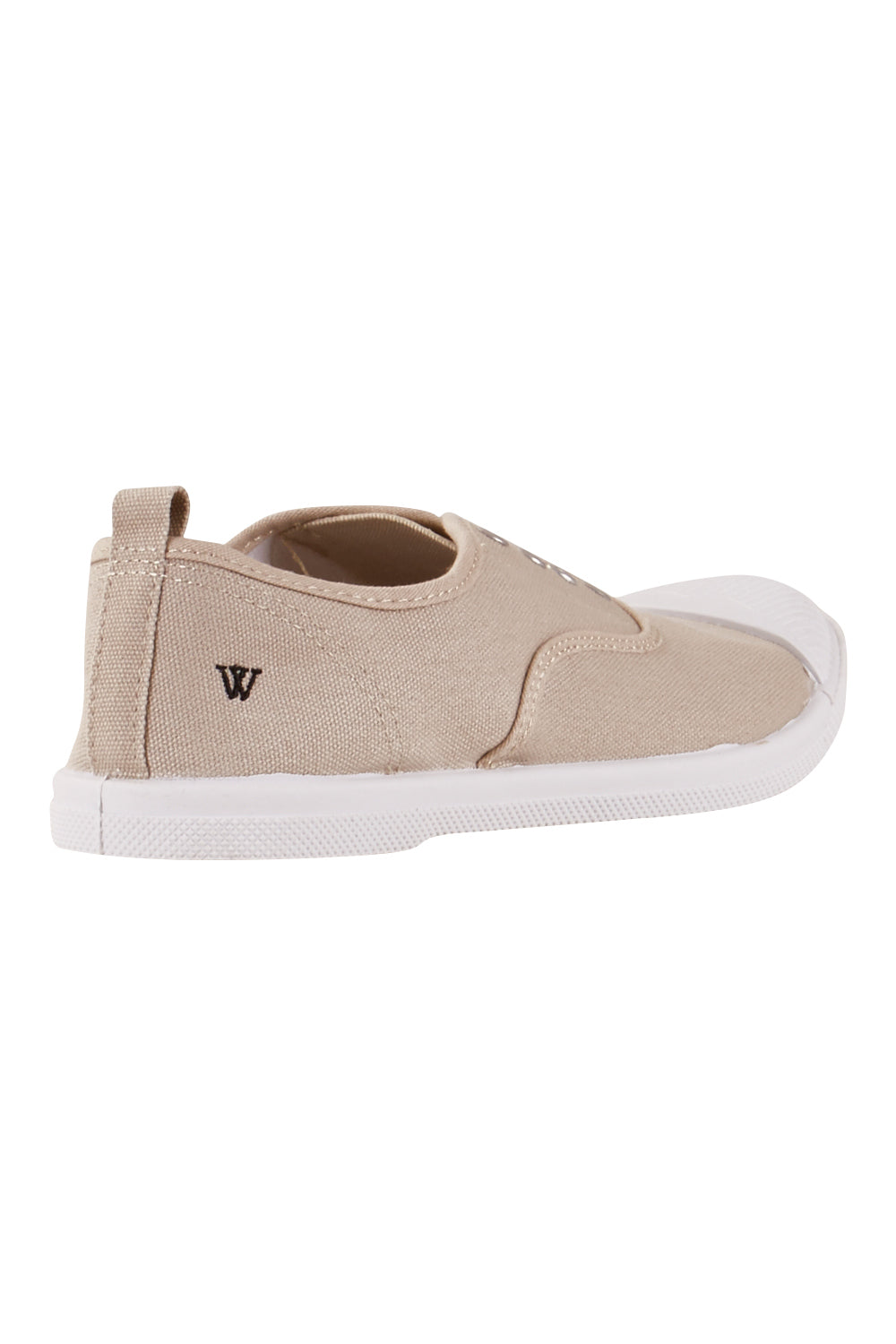 Product shot of the Euro Elastic Plimsole in colour Sand, from the back