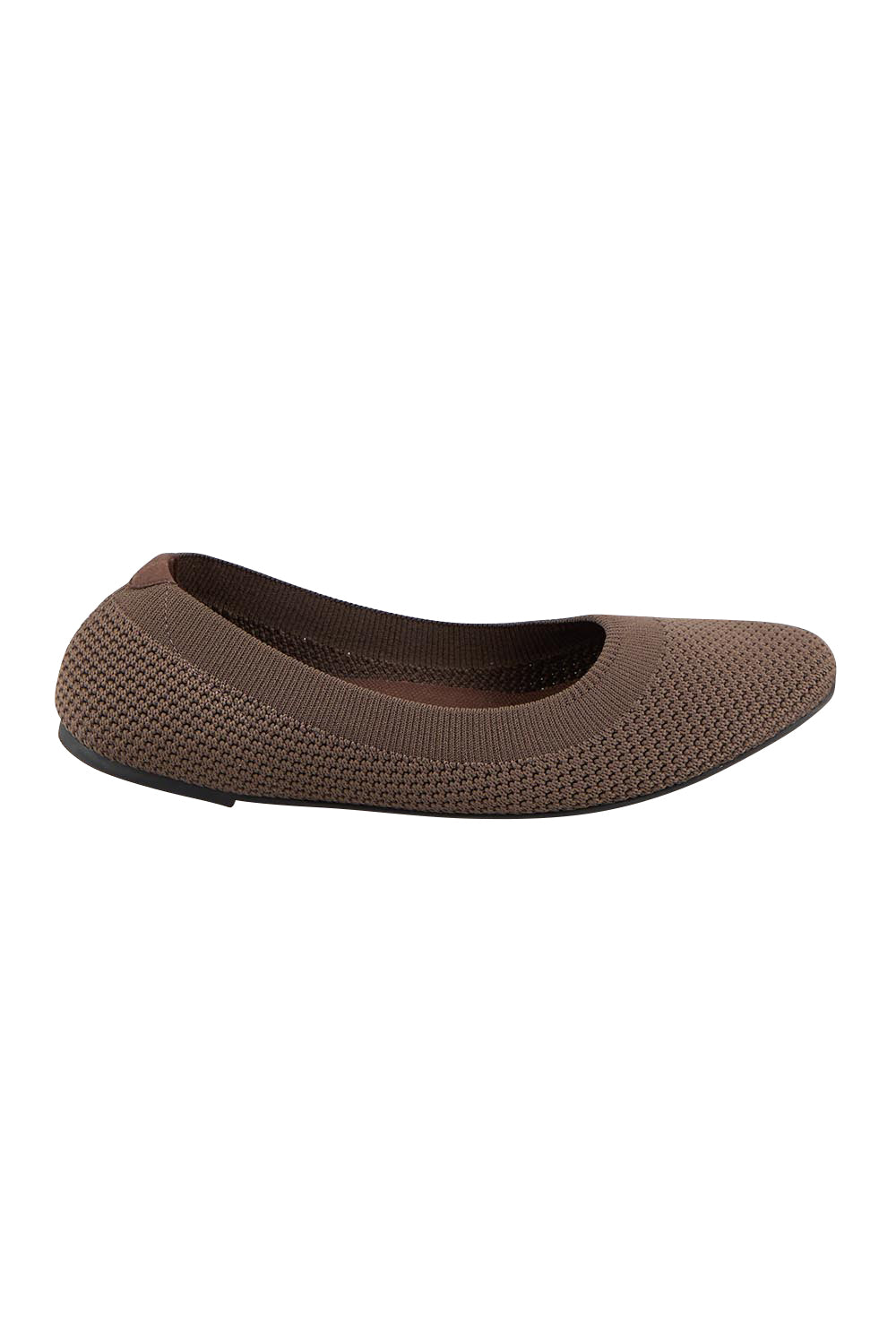 Product shot of the Eva Knit Ballet Flat - Chocolate in colour Chocolate, from the front