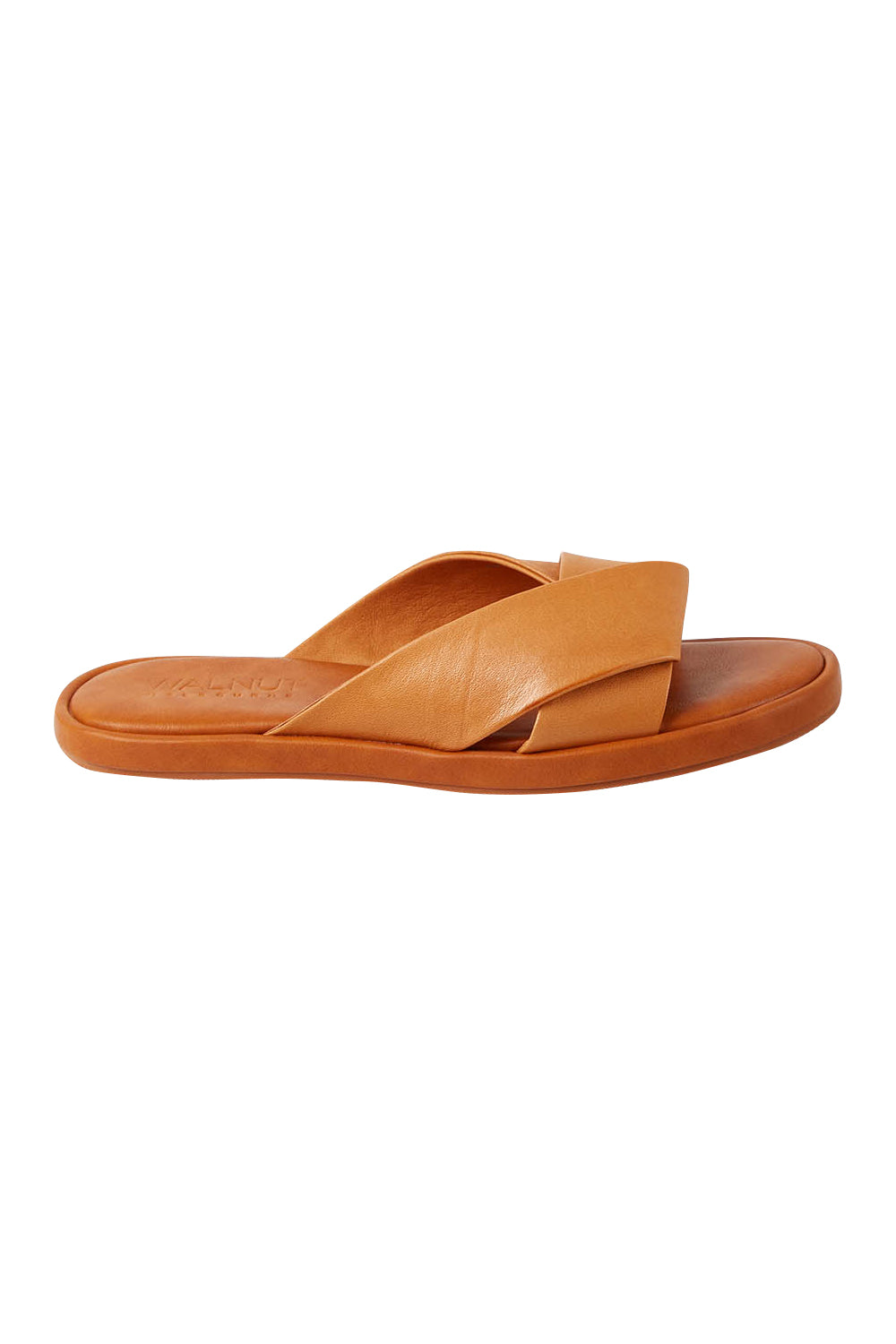 Product shot of the Lauren Leather Slide in colour Coconuttan, from the front