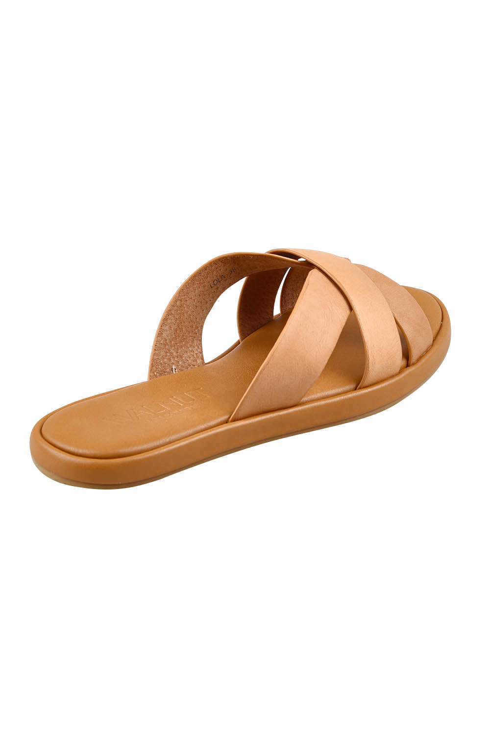 Product shot of the Lola Leather Slide in colour Cocotan (White), from the back