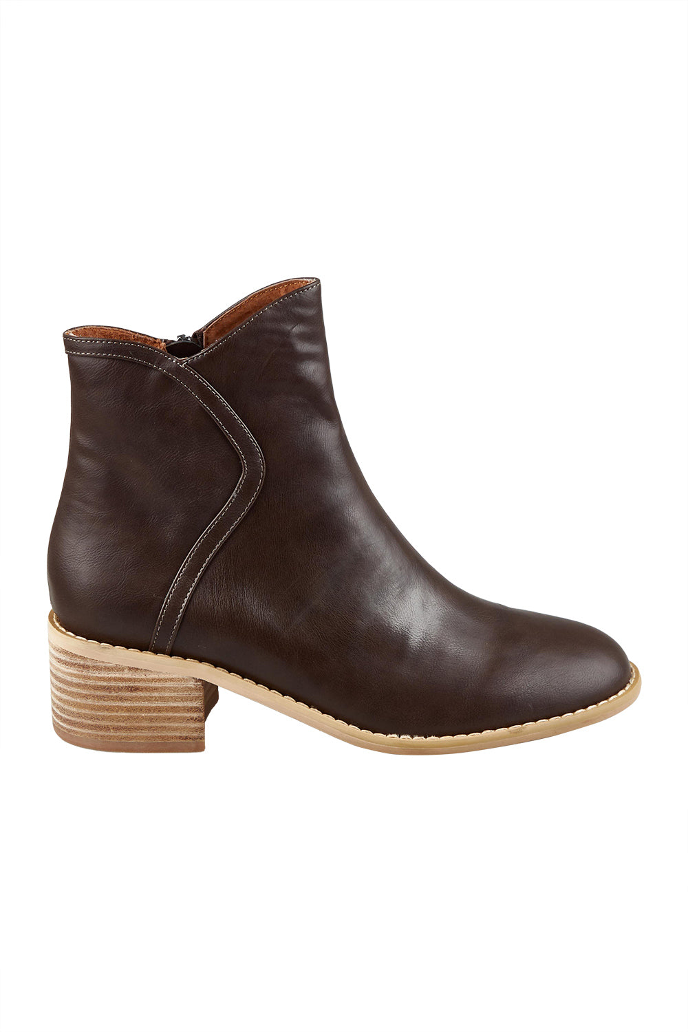 Product shot of the Marissa Ankle Boot in colour Chocolate, from the front
