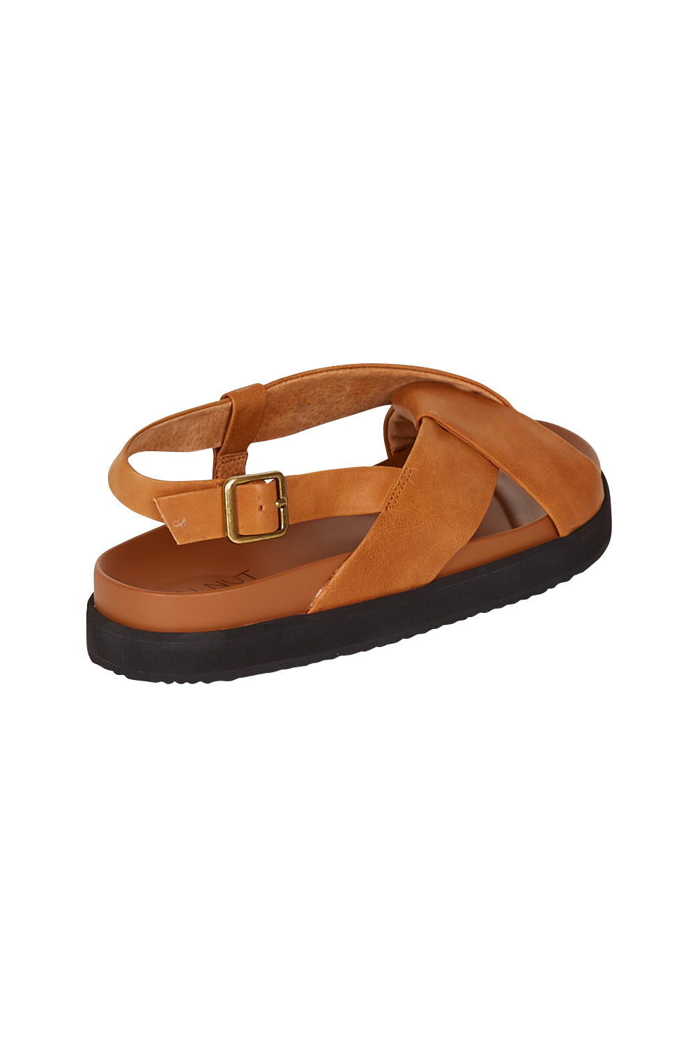Product shot of the Mya Leather Slide in colour Tan, from the back